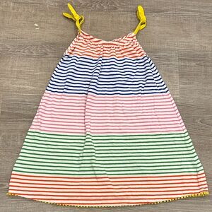 Mini Boden Striped Multicolor Dress with Pom Pom trim